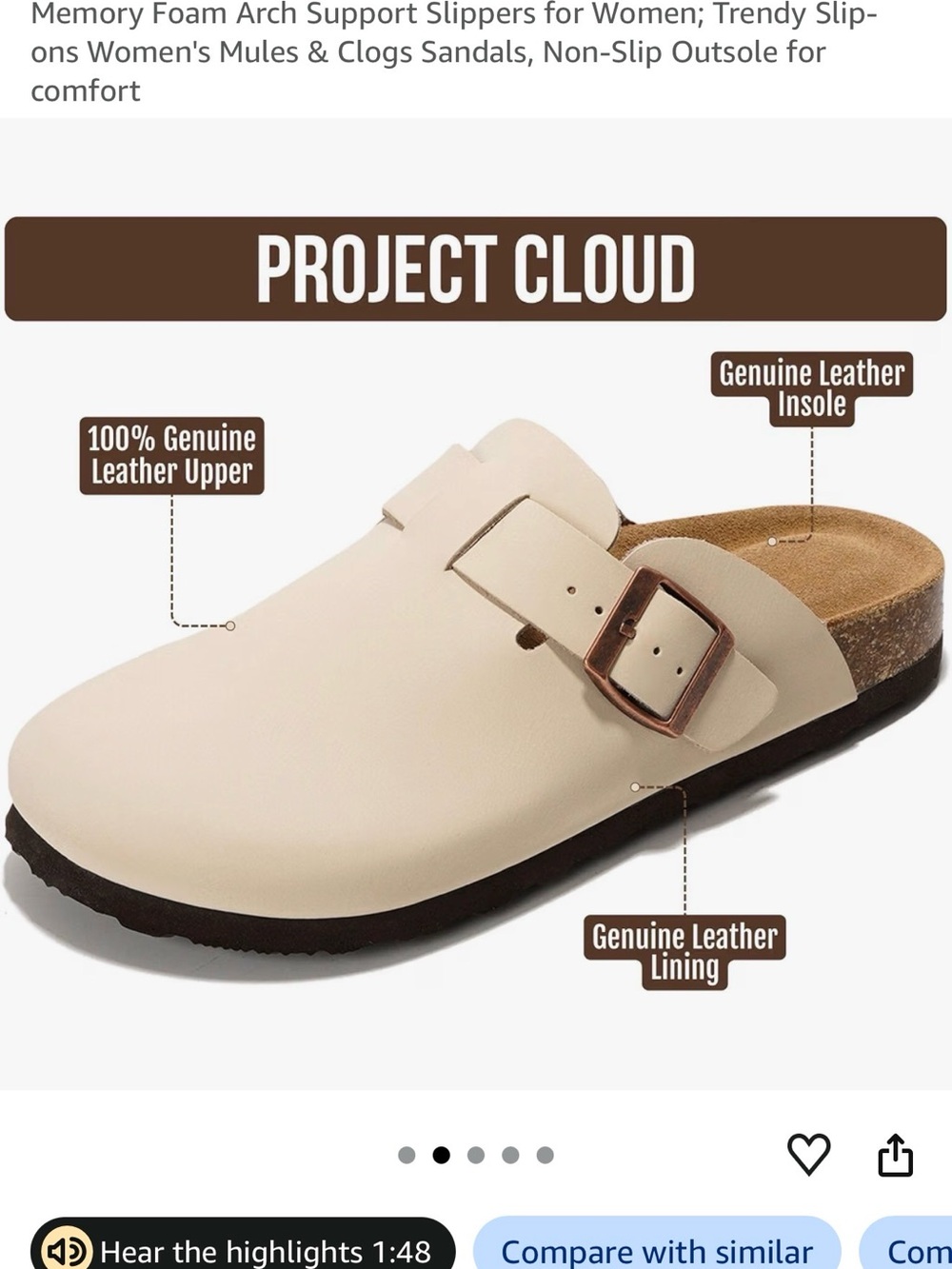 Project Cloud Women’s Leather Slip-On Clog in Cream with Buckle